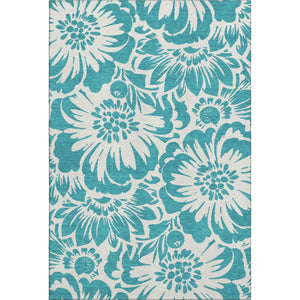 HomeRoots 9' X 12' Teal Floral Washable Area Rug - Durable, Stain Resistant, UV Protected for High-Traffic Areas 648711
