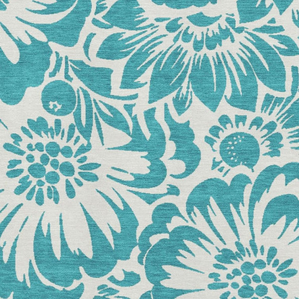 HomeRoots 9' X 12' Teal Floral Washable Area Rug - Durable, Stain Resistant, UV Protected for High-Traffic Areas 648711