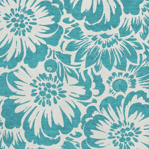 HomeRoots 9' X 12' Teal Floral Washable Area Rug - Durable, Stain Resistant, UV Protected for High-Traffic Areas 648711