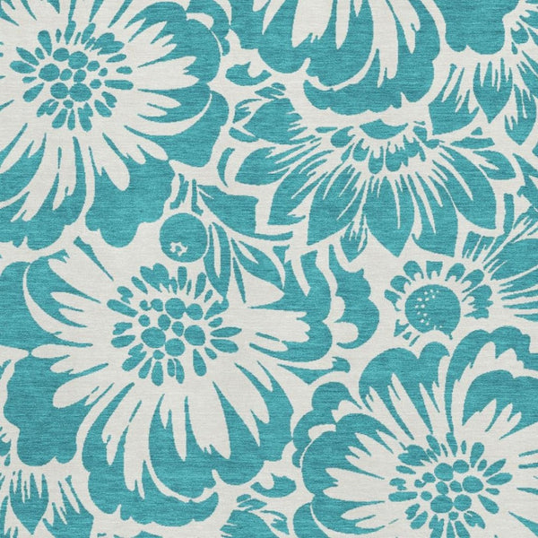 HomeRoots 9' X 12' Teal Floral Washable Area Rug - Durable, Stain Resistant, UV Protected for High-Traffic Areas 648711