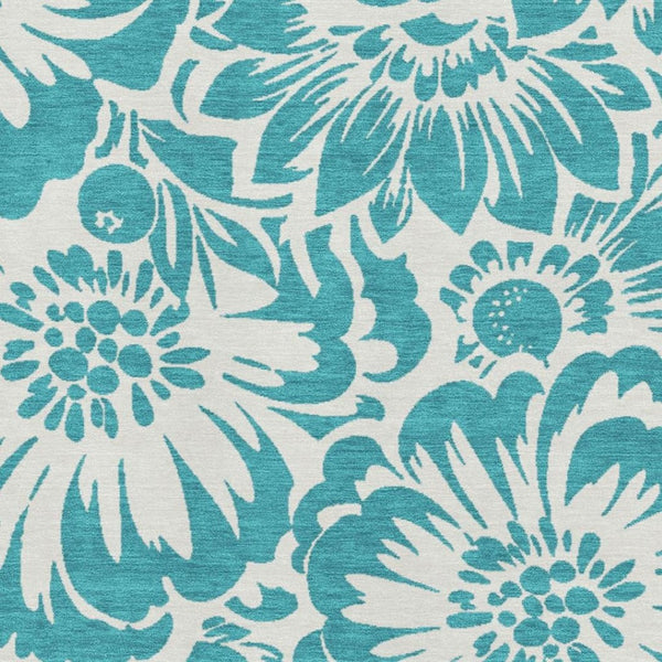 HomeRoots 10' X 14' Teal & Ivory Floral Washable Area Rug - UV Protected, Durable, Stylish for Any Room 648712