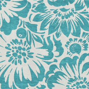 HomeRoots 10' X 14' Teal & Ivory Floral Washable Area Rug - UV Protected, Durable, Stylish for Any Room 648712