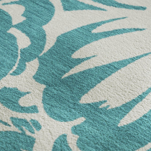 HomeRoots 10' X 14' Teal & Ivory Floral Washable Area Rug - UV Protected, Durable, Stylish for Any Room 648712