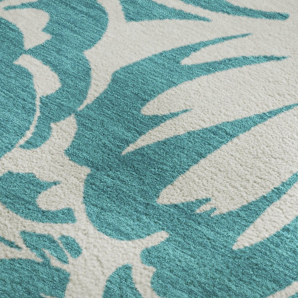 HomeRoots 10' X 14' Teal & Ivory Floral Washable Area Rug - UV Protected, Durable, Stylish for Any Room 648712