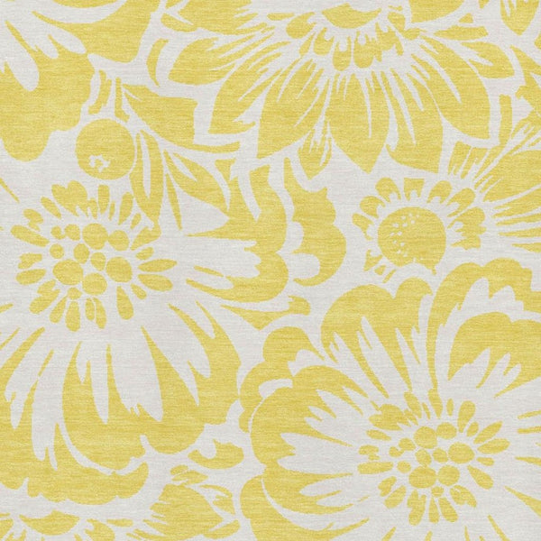 HomeRoots 5' Yellow and Ivory Floral Washable Area Rug - UV Protected, Stain Resistant, Perfect for Families 648714