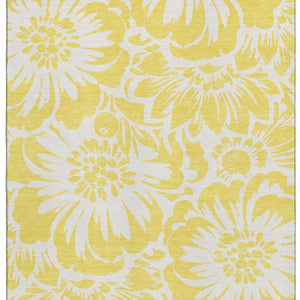 HomeRoots 8' X 10' Bright Yellow & Ivory Floral Washable Area Rug with UV Protection for Stylish Living Spaces 648716