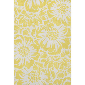 HomeRoots 9' X 12' Washable Yellow & Ivory Floral Area Rug - Durable, UV-Protected, Stain-Resistant Design! 648717