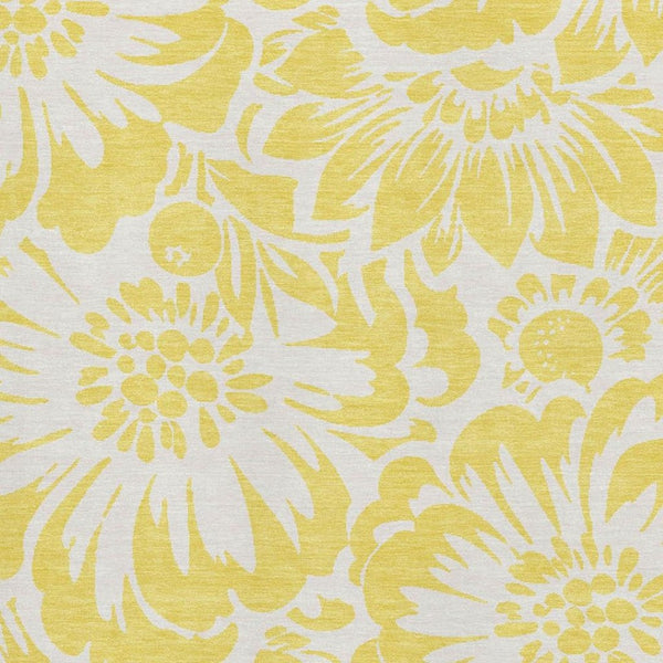 HomeRoots 9' X 12' Washable Yellow & Ivory Floral Area Rug - Durable, UV-Protected, Stain-Resistant Design! 648717