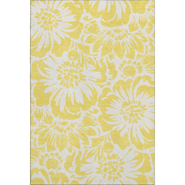 HomeRoots 10' Yellow & Ivory Floral Washable Area Rug with UV Protection – Stylish, Durable & Stain Resistant! 648718