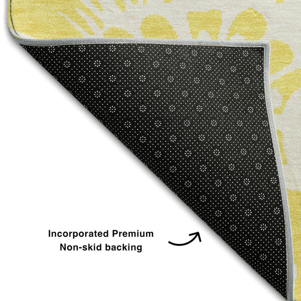 HomeRoots 10' Yellow & Ivory Floral Washable Area Rug with UV Protection – Stylish, Durable & Stain Resistant! 648718