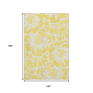 HomeRoots 10' Yellow & Ivory Floral Washable Area Rug with UV Protection – Stylish, Durable & Stain Resistant! 648718
