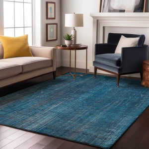 HomeRoots 5' X 8' Stylish Blue and Gray Striped Area Rug - Washable, Stain-Resistant with UV Protection 648720