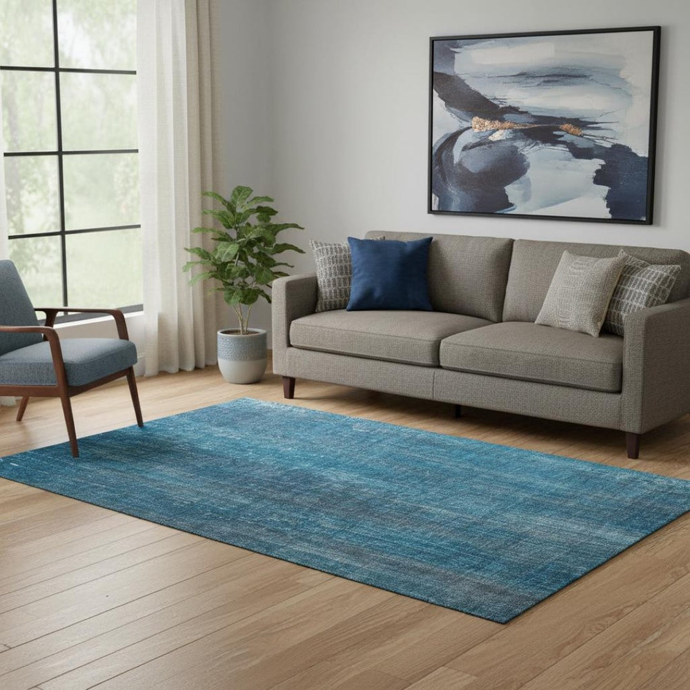 HomeRoots 5' X 8' Stylish Blue and Gray Striped Area Rug - Washable, Stain-Resistant with UV Protection 648720