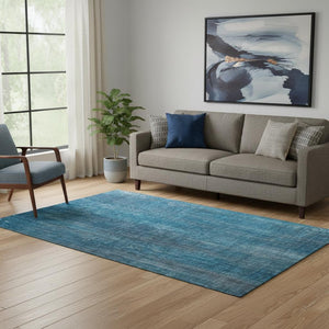 HomeRoots 5' X 8' Stylish Blue and Gray Striped Area Rug - Washable, Stain-Resistant with UV Protection 648720