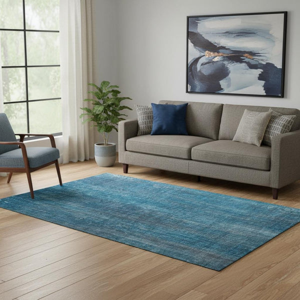 HomeRoots 5' X 8' Stylish Blue and Gray Striped Area Rug - Washable, Stain-Resistant with UV Protection 648720