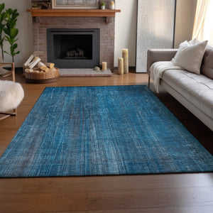HomeRoots 5' X 8' Stylish Blue and Gray Striped Area Rug - Washable, Stain-Resistant with UV Protection 648720