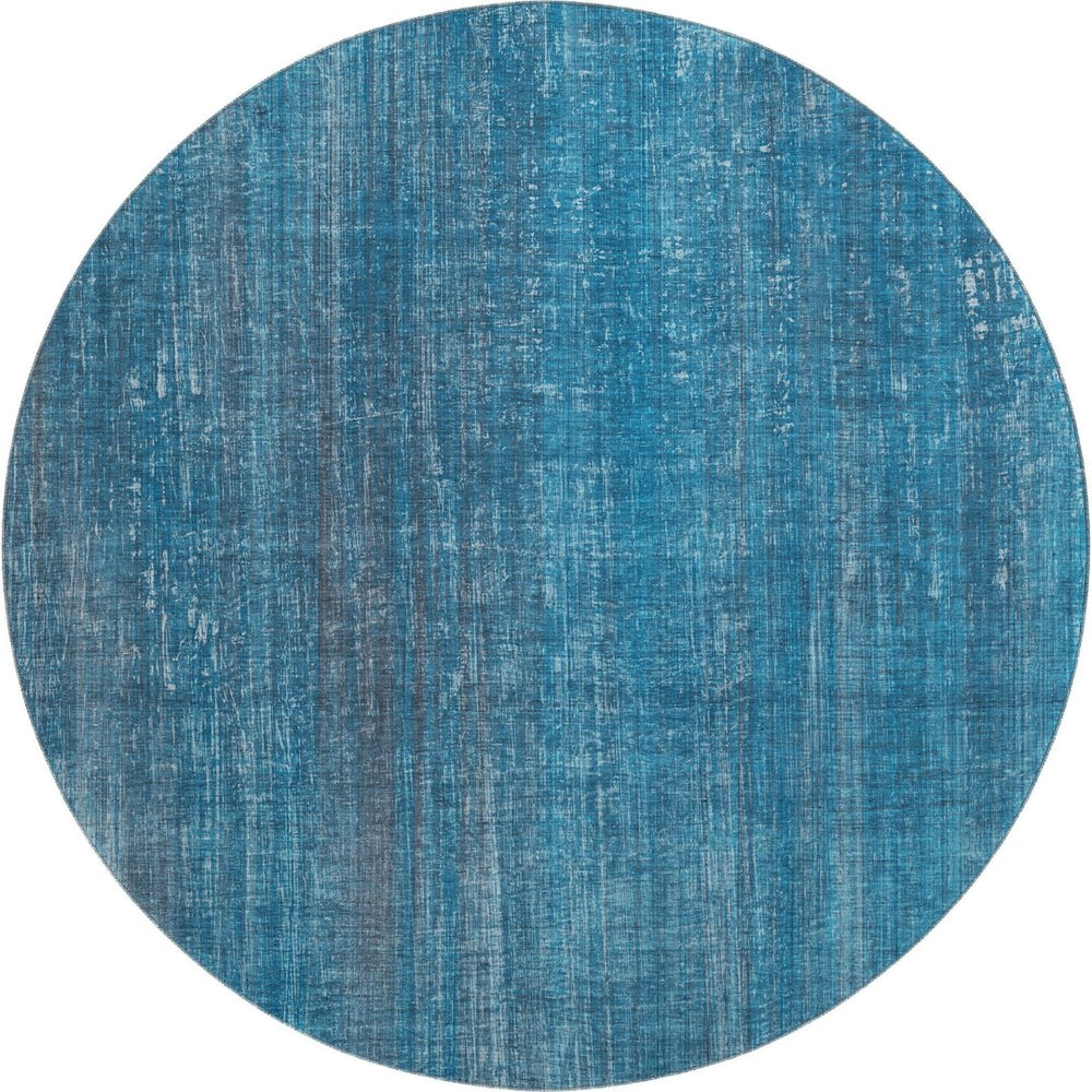 HomeRoots 8' Blue and Gray Striped Round Rug – Washable, UV-Protected, Durable Design for High-Traffic Areas 648721