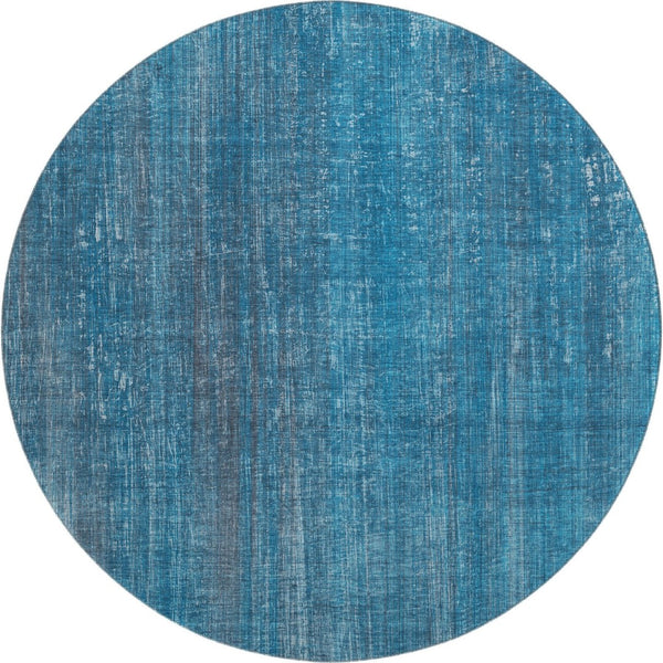 HomeRoots 8' Blue and Gray Striped Round Rug – Washable, UV-Protected, Durable Design for High-Traffic Areas 648721