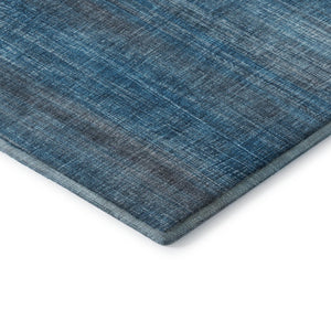 HomeRoots 8' Blue and Gray Striped Round Rug – Washable, UV-Protected, Durable Design for High-Traffic Areas 648721