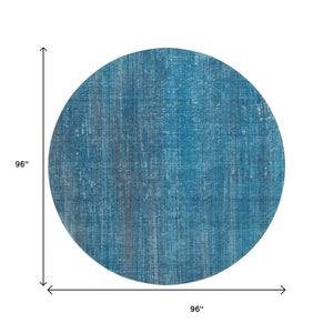 HomeRoots 8' Blue and Gray Striped Round Rug – Washable, UV-Protected, Durable Design for High-Traffic Areas 648721