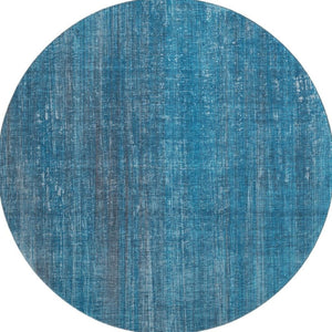 HomeRoots 8' Blue and Gray Striped Round Rug – Washable, UV-Protected, Durable Design for High-Traffic Areas 648721