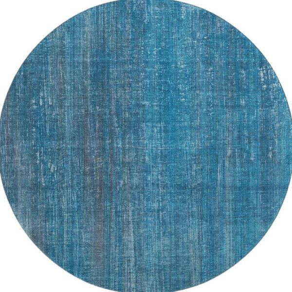 HomeRoots 8' Blue and Gray Striped Round Rug – Washable, UV-Protected, Durable Design for High-Traffic Areas 648721