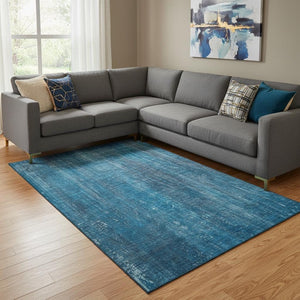 HomeRoots 8' X 10' Stylish Blue and Gray Striped Washable Area Rug with UV Protection for High-Traffic Spaces 648722