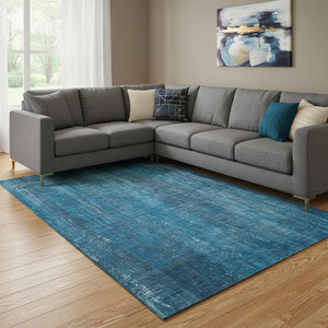 HomeRoots 9' Blue and Gray Striped Area Rug - Washable, UV Protected, Durable for High-Traffic Spaces, 9x12 ft 648723