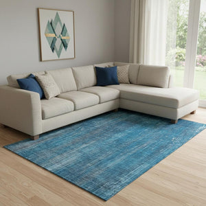 HomeRoots 10' X 14' Blue and Gray Striped Washable Area Rug - UV Protected, Stain Resistant for Busy Homes 648724