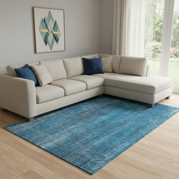 HomeRoots 10' X 14' Blue and Gray Striped Washable Area Rug - UV Protected, Stain Resistant for Busy Homes 648724