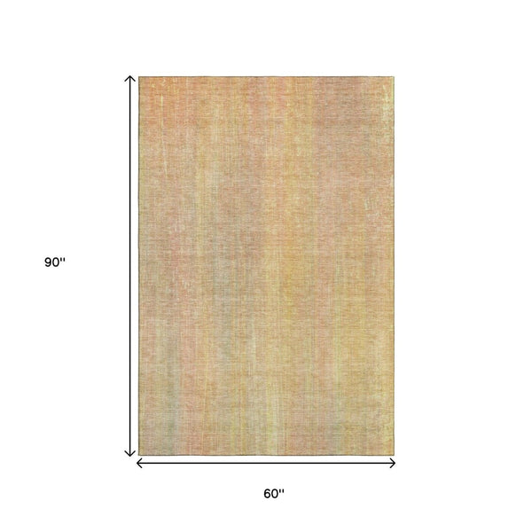 HomeRoots 5' X 8' Blush & Gold Striped Area Rug - Soft, Washable, UV-Protected, Stylish for Any Room! 648726