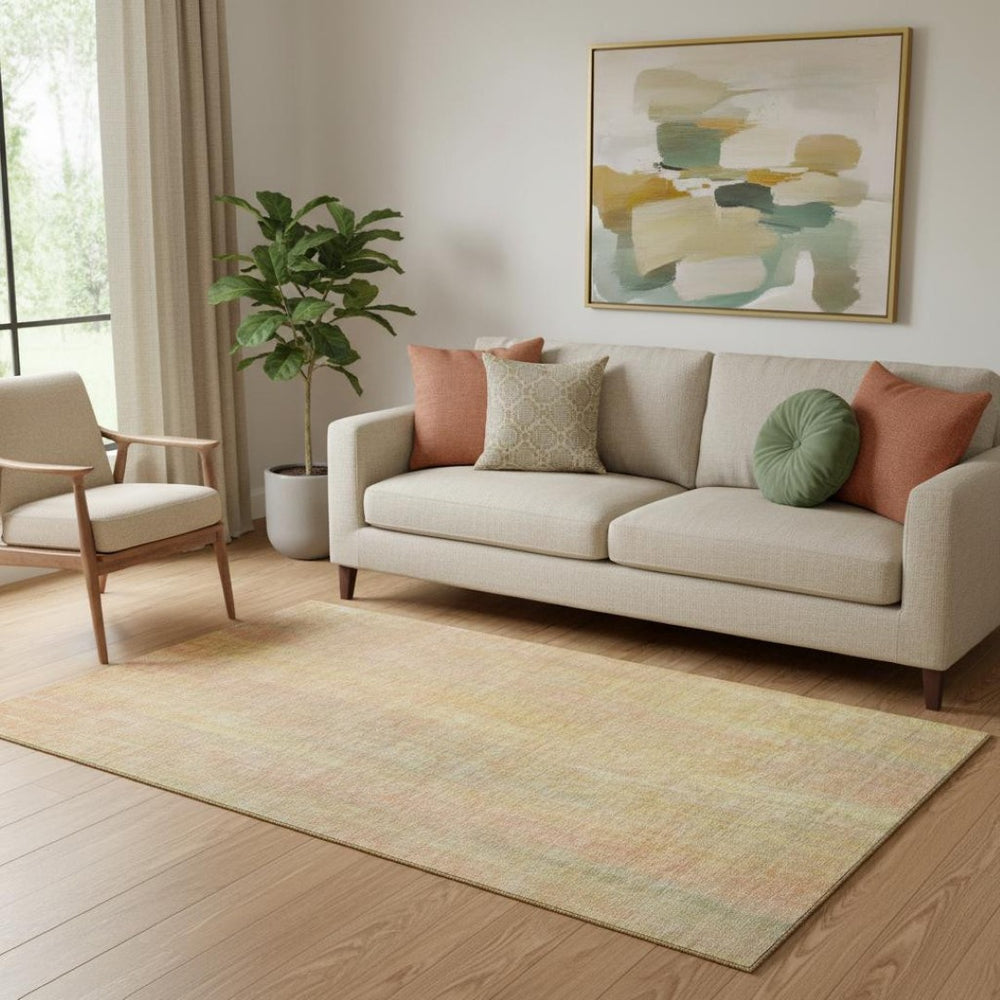 HomeRoots 5' X 8' Blush & Gold Striped Area Rug - Soft, Washable, UV-Protected, Stylish for Any Room! 648726
