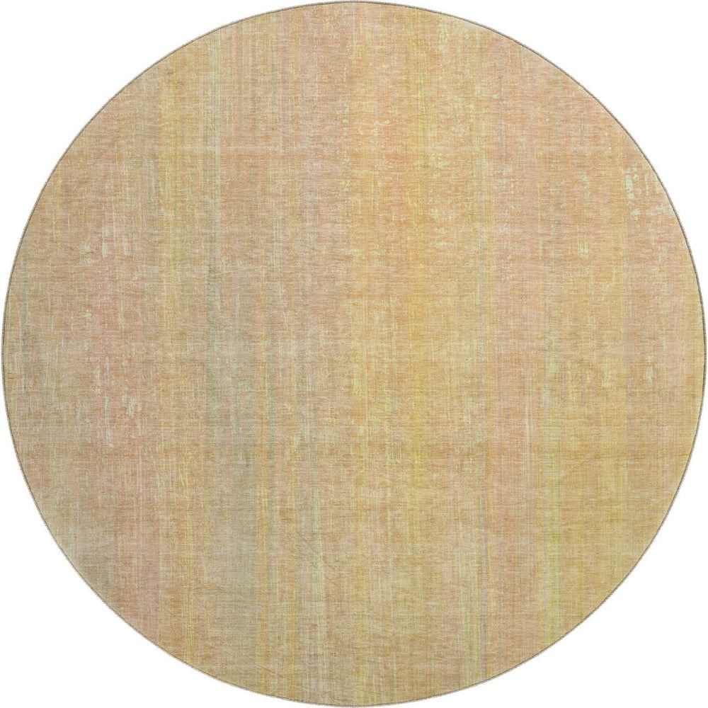 HomeRoots 8' Blush and Gold Striped Round Rug - Stylish, Washable, UV Protected, Stain Resistant for Homes 648727