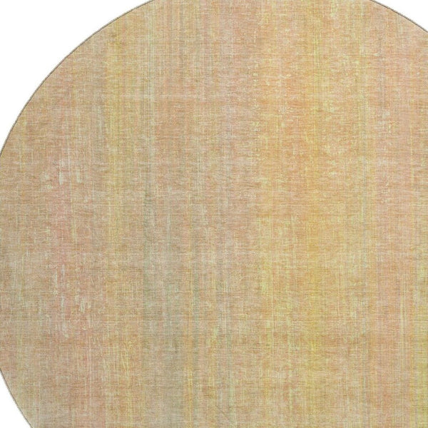 HomeRoots 8' Blush and Gold Striped Round Rug - Stylish, Washable, UV Protected, Stain Resistant for Homes 648727