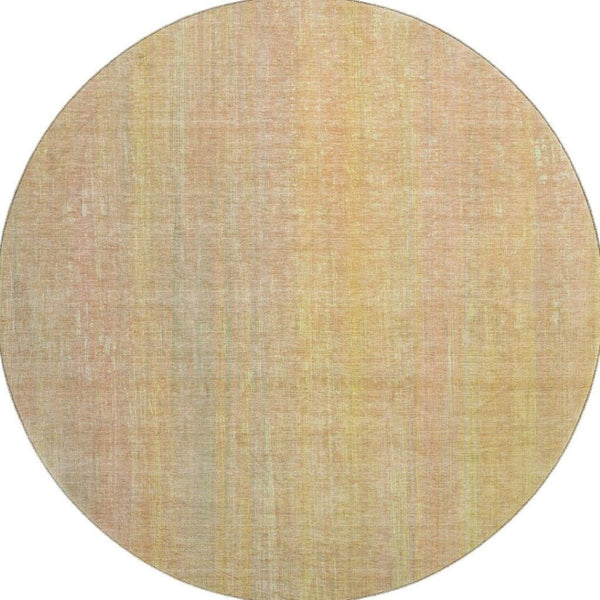 HomeRoots 8' Blush and Gold Striped Round Rug - Stylish, Washable, UV Protected, Stain Resistant for Homes 648727