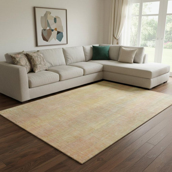 HomeRoots 8' X 10' Blush and Gold Striped Area Rug - Washable, UV Protected & Stain-Resistant for Home Elegance 648728
