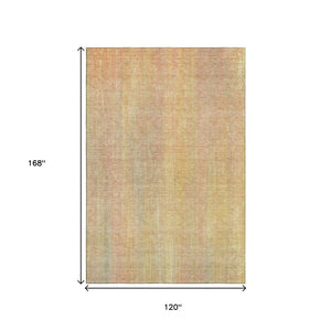 HomeRoots 10' X 14' Blush and Gold Striped Washable Area Rug - Stylish, Durable, UV-Protected for Family Homes 648730