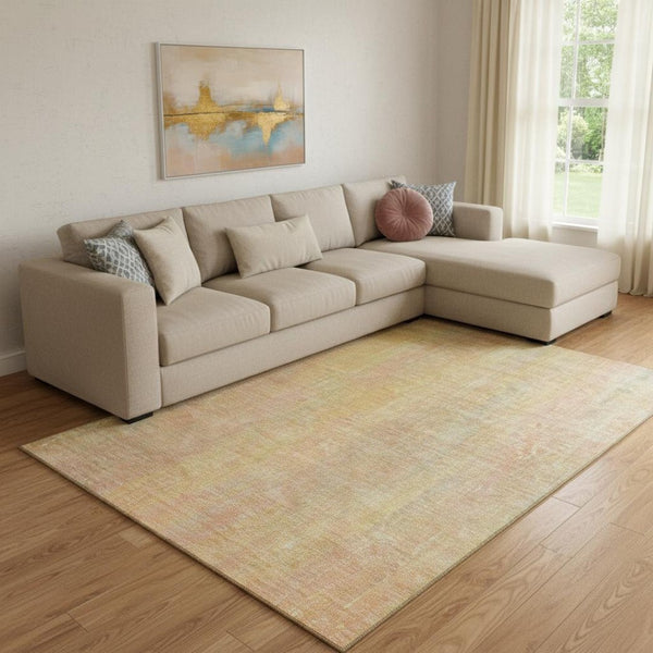 HomeRoots 10' X 14' Blush and Gold Striped Washable Area Rug - Stylish, Durable, UV-Protected for Family Homes 648730