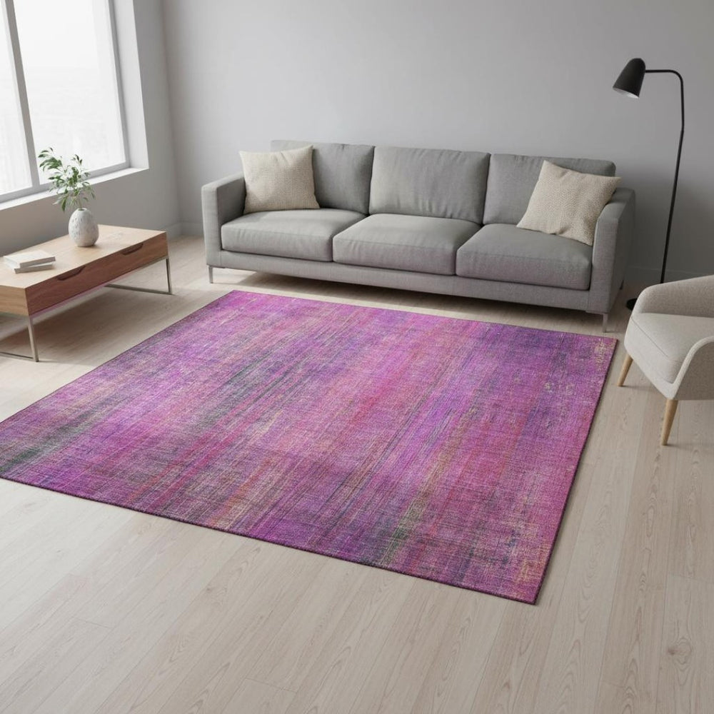 HomeRoots 5' X 8' Lilac and Blush Striped Washable Area Rug with UV Protection for Homes with Kids & Pets 648744