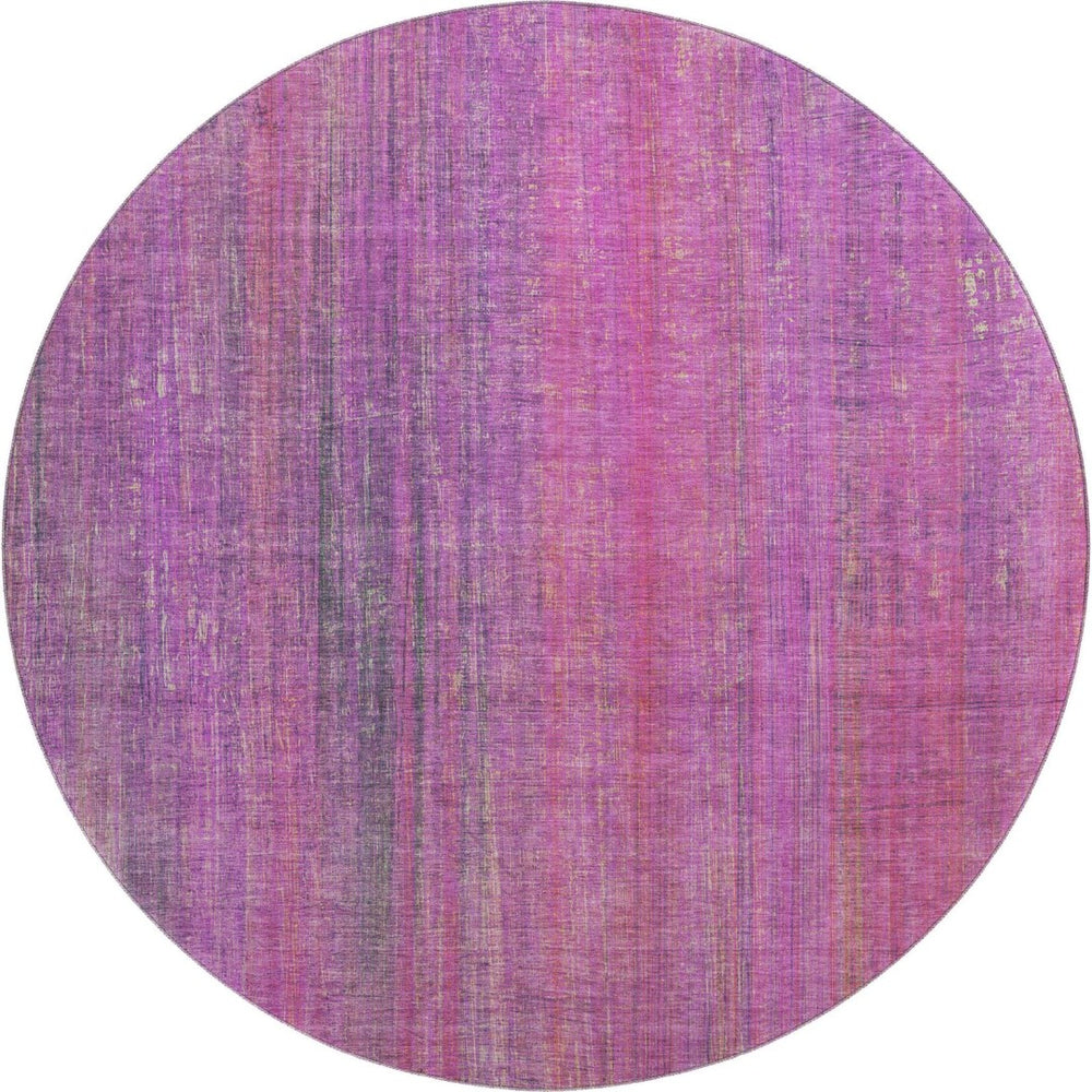 HomeRoots 8' Lilac and Blush Striped Washable Round Rug – Durable, UV-Protected, Stylish for Any Space 648745