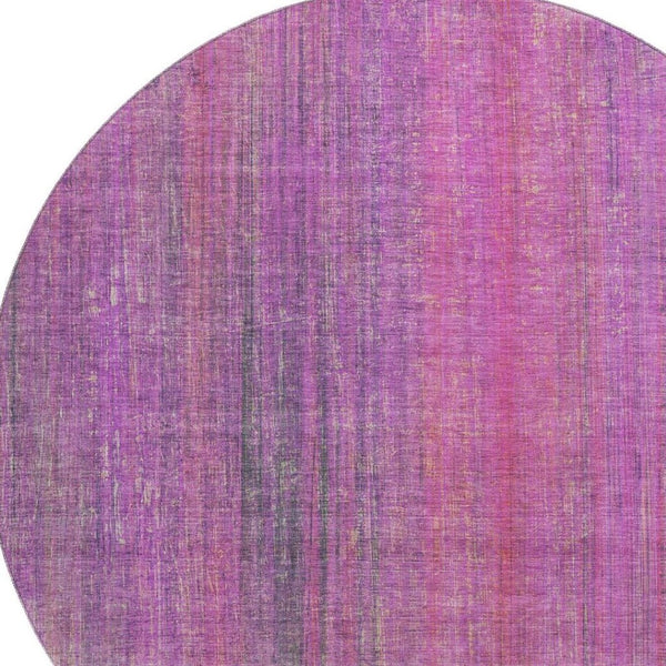 HomeRoots 8' Lilac and Blush Striped Washable Round Rug – Durable, UV-Protected, Stylish for Any Space 648745