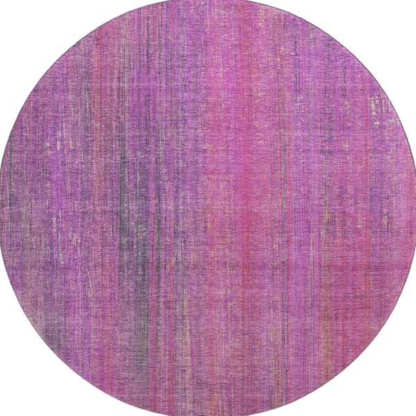 HomeRoots 8' Lilac and Blush Striped Washable Round Rug – Durable, UV-Protected, Stylish for Any Space 648745