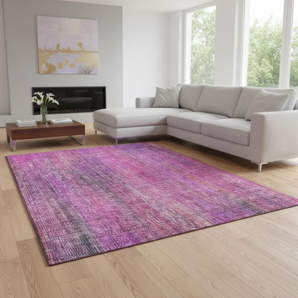 HomeRoots 8' X 10' Lilac & Blush Striped Washable Area Rug - UV Protected, Stylish, Durable for High-Traffic Homes 648746