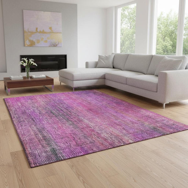 HomeRoots 8' X 10' Lilac & Blush Striped Washable Area Rug - UV Protected, Stylish, Durable for High-Traffic Homes 648746