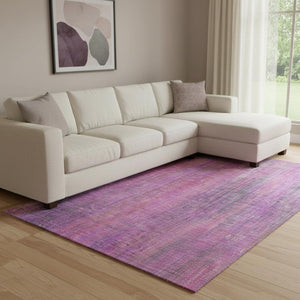 HomeRoots 9' X 12' Lilac & Blush Striped Area Rug - Washable, UV Protected, Durable for Modern Spaces! 648747