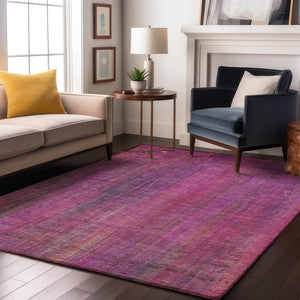 HomeRoots 9' X 12' Lilac & Blush Striped Area Rug - Washable, UV Protected, Durable for Modern Spaces! 648747