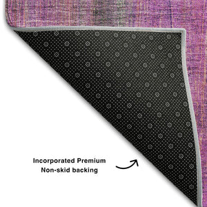 HomeRoots 9' X 12' Lilac & Blush Striped Area Rug - Washable, UV Protected, Durable for Modern Spaces! 648747