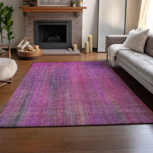 HomeRoots 9' X 12' Lilac & Blush Striped Area Rug - Washable, UV Protected, Durable for Modern Spaces! 648747