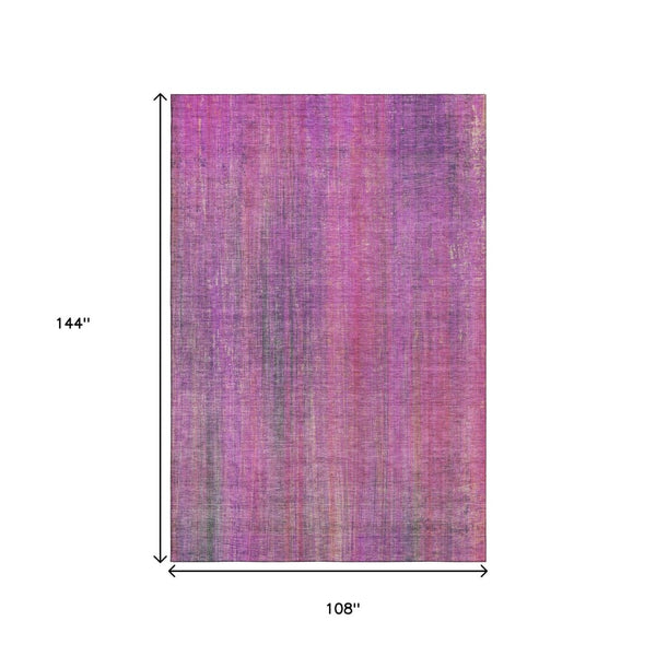 HomeRoots 9' X 12' Lilac & Blush Striped Area Rug - Washable, UV Protected, Durable for Modern Spaces! 648747