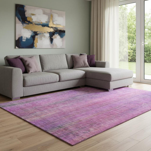 HomeRoots 10' X 14' Lilac and Blush Striped Area Rug – Washable, UV-Protected, Durable for High-Traffic Spaces 648748